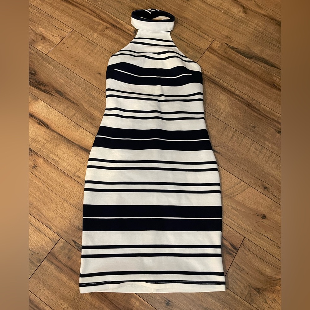 White and Navy Blue Bodycon dress